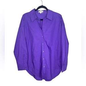 Grey Lab Oversized Purple Cotton Button Up Long Sleeve Blouse Size Large